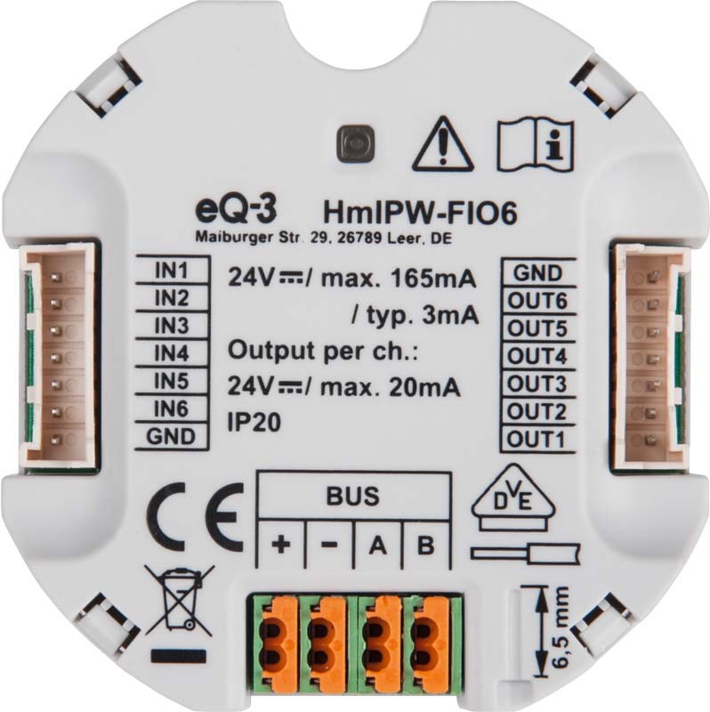 Homematic IP Wired Smart Home 6-fach-Unterputz-IO-Modul HmIPW-FIO6, VDE zertifiziert